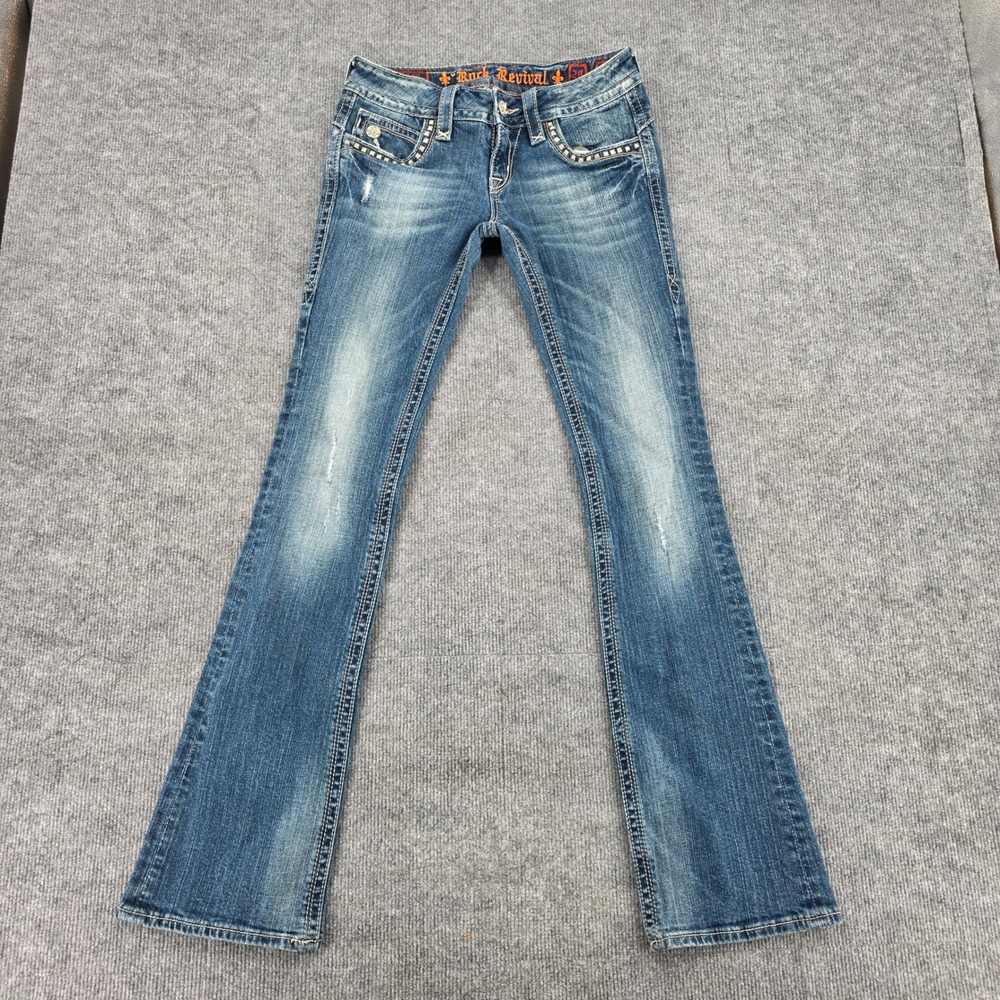 Rock Revival Adele Bootcut Jeans Size 28 Studded Distressed Low Rise RJ8178B
